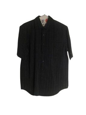 Bruno New York Mens Medium Black Pinstripe Short Sleeve Button-Up Shirt